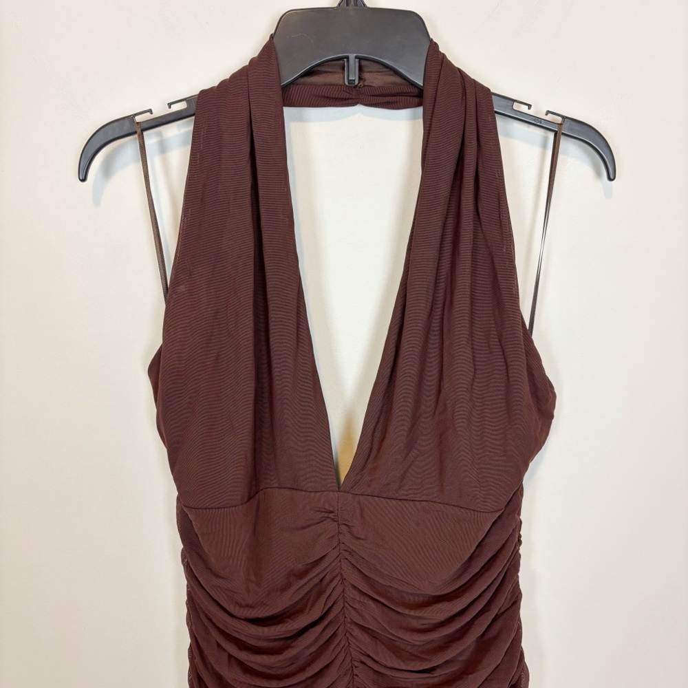 Bardot x REVOLVE Sephera Halter Mesh Midi Dress in Chocolate Size 12 - Picture 3 of 14